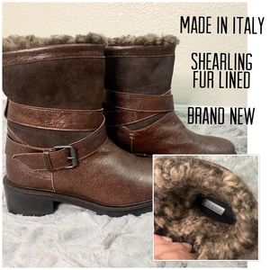 NWOT Warm Shearling Lined Leather/Suede Moto Boots